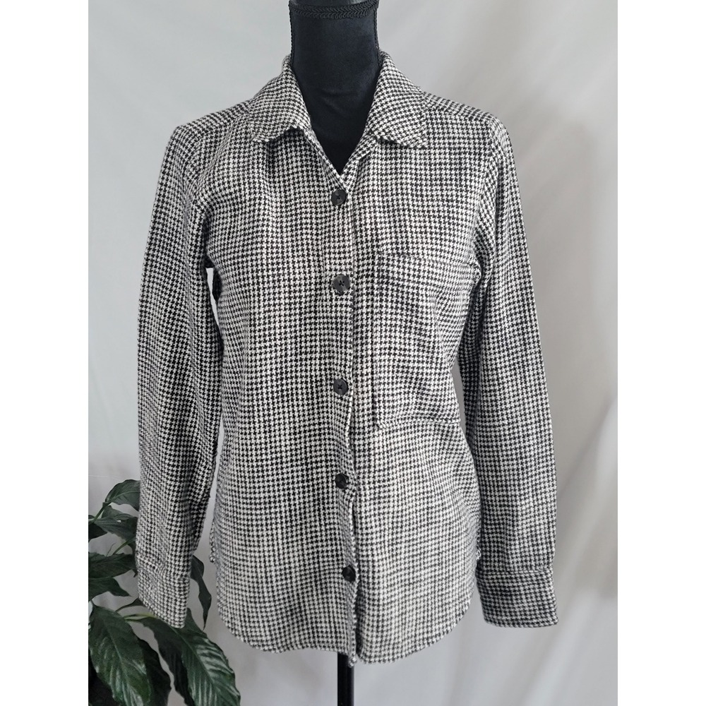 Abercrombie & Fitch Houndstooth Button Down Shirt Black White Womens XS Pocket
